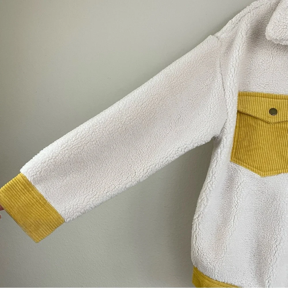 JODIFL‎ Corduroy Trim Button Up Sherpa Jacket Size S Cabincore